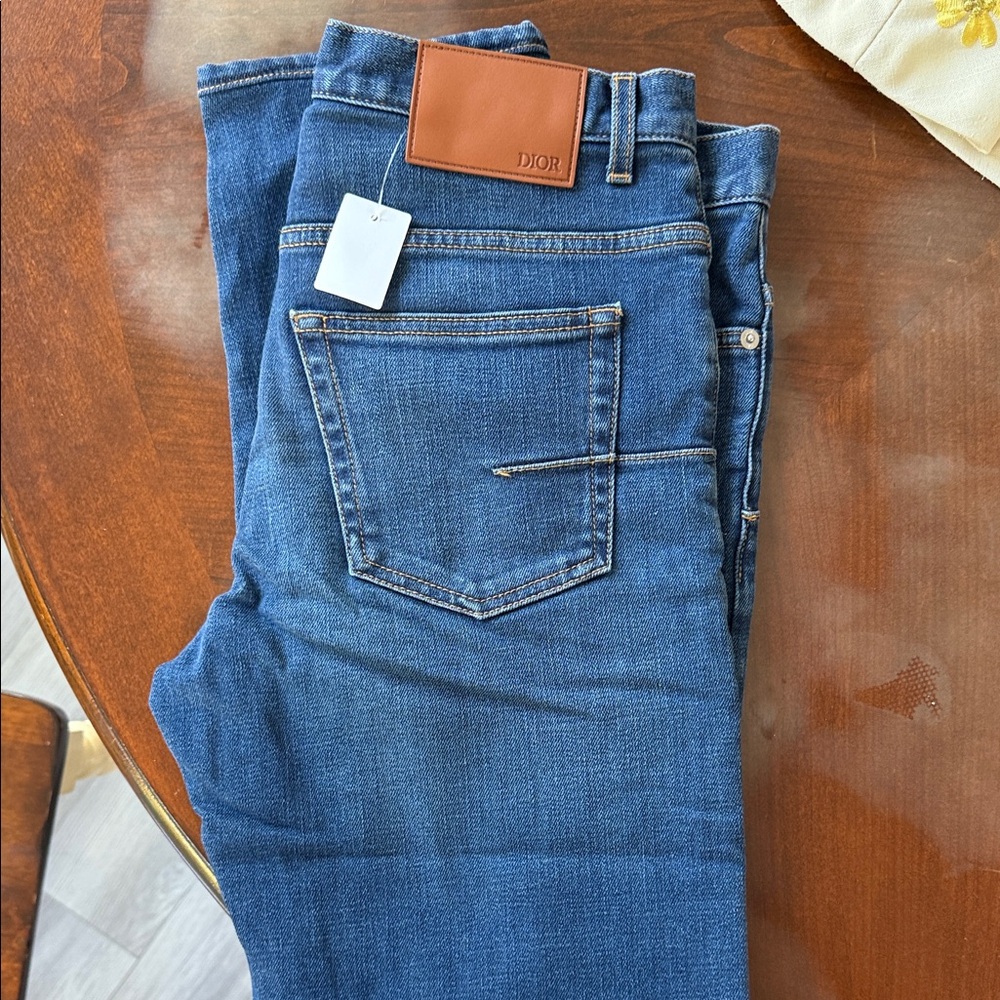 Dior Men's Denim Jeans with Tan Accent